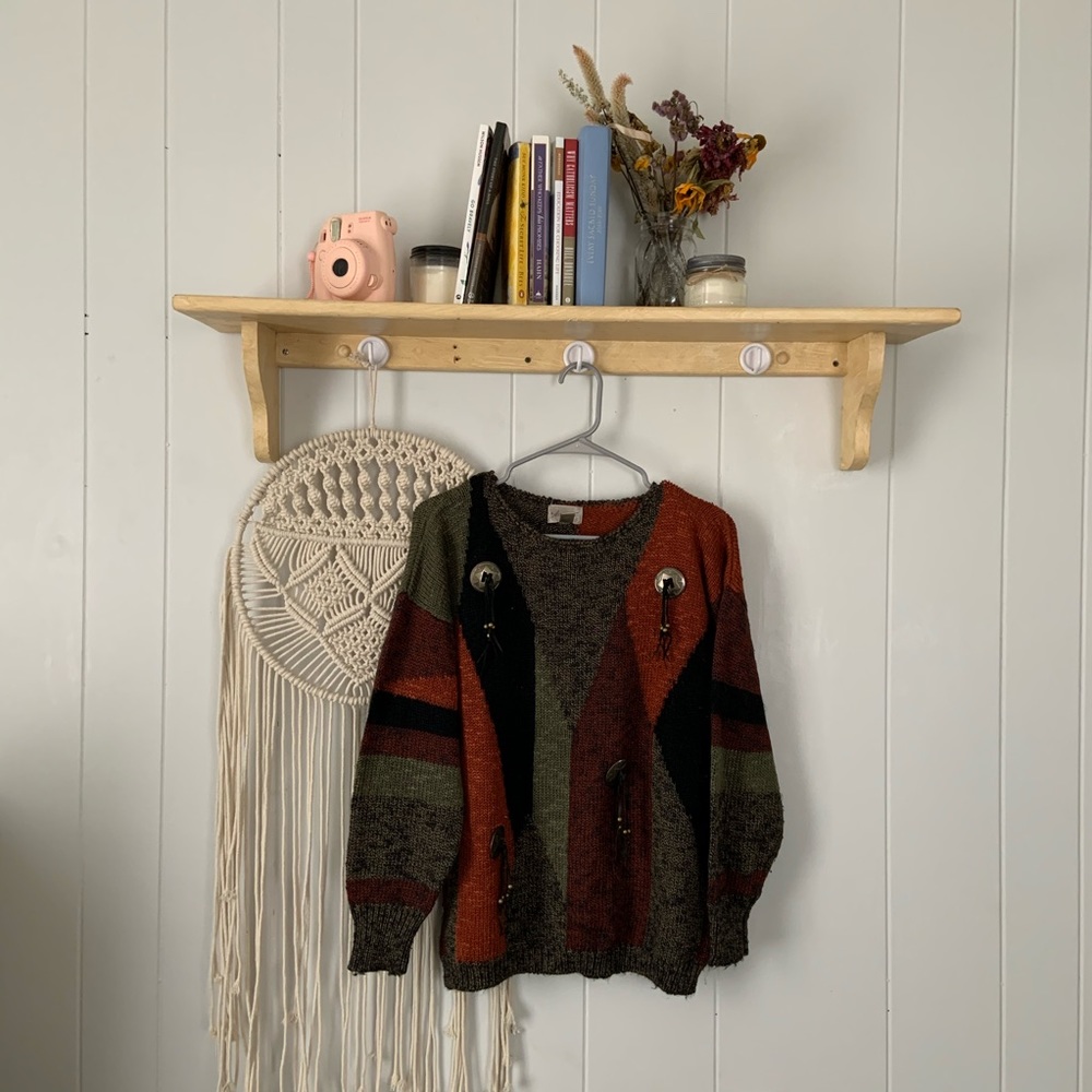 VINTAGE oversized color block tassel sweater